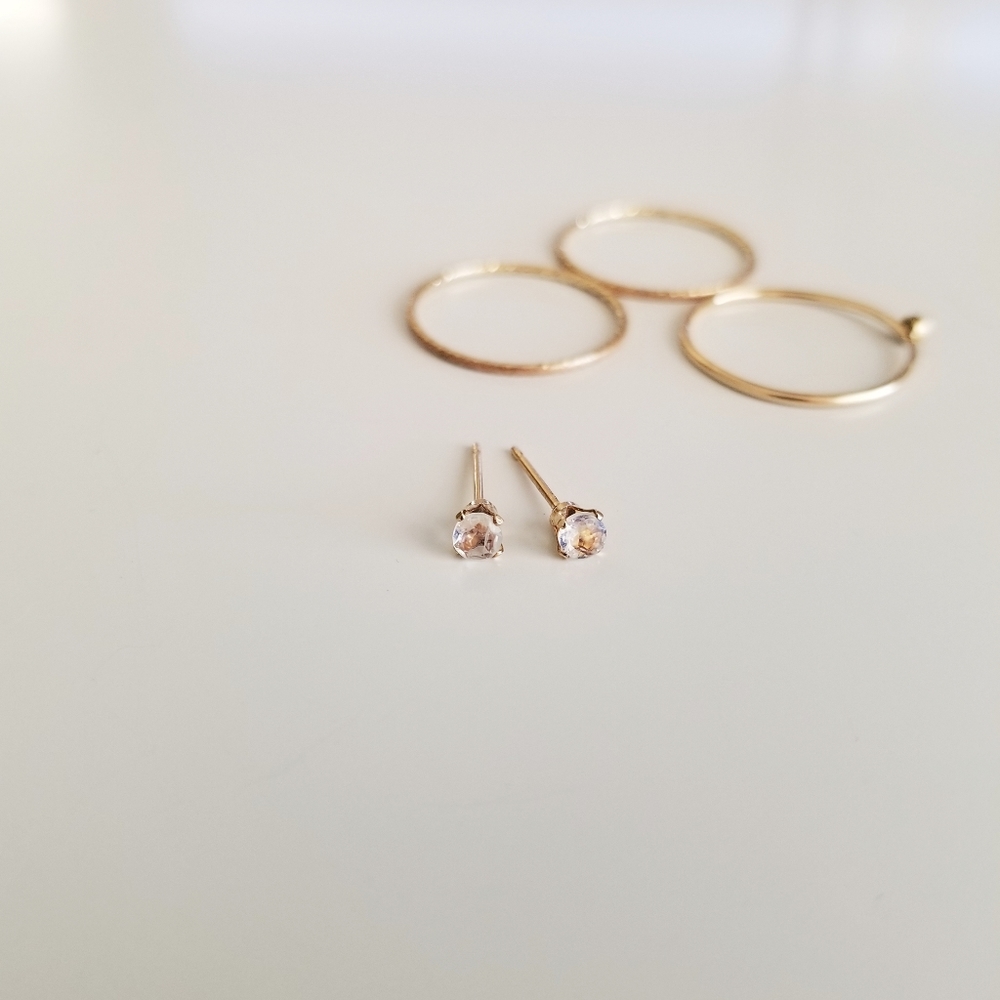 Tiny, Dainty, Gold Filled, Moonstone Studs - Picture 3 of 6